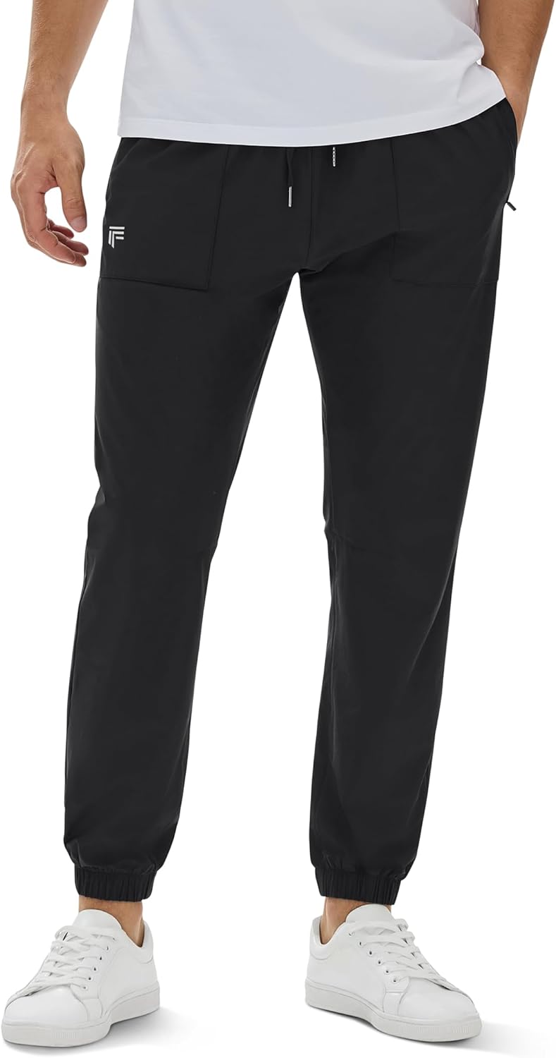Skiennix Men's Casual Tapered Joggers - Lightweight Quick-Dry Athletic Pants with Zipper Pockets