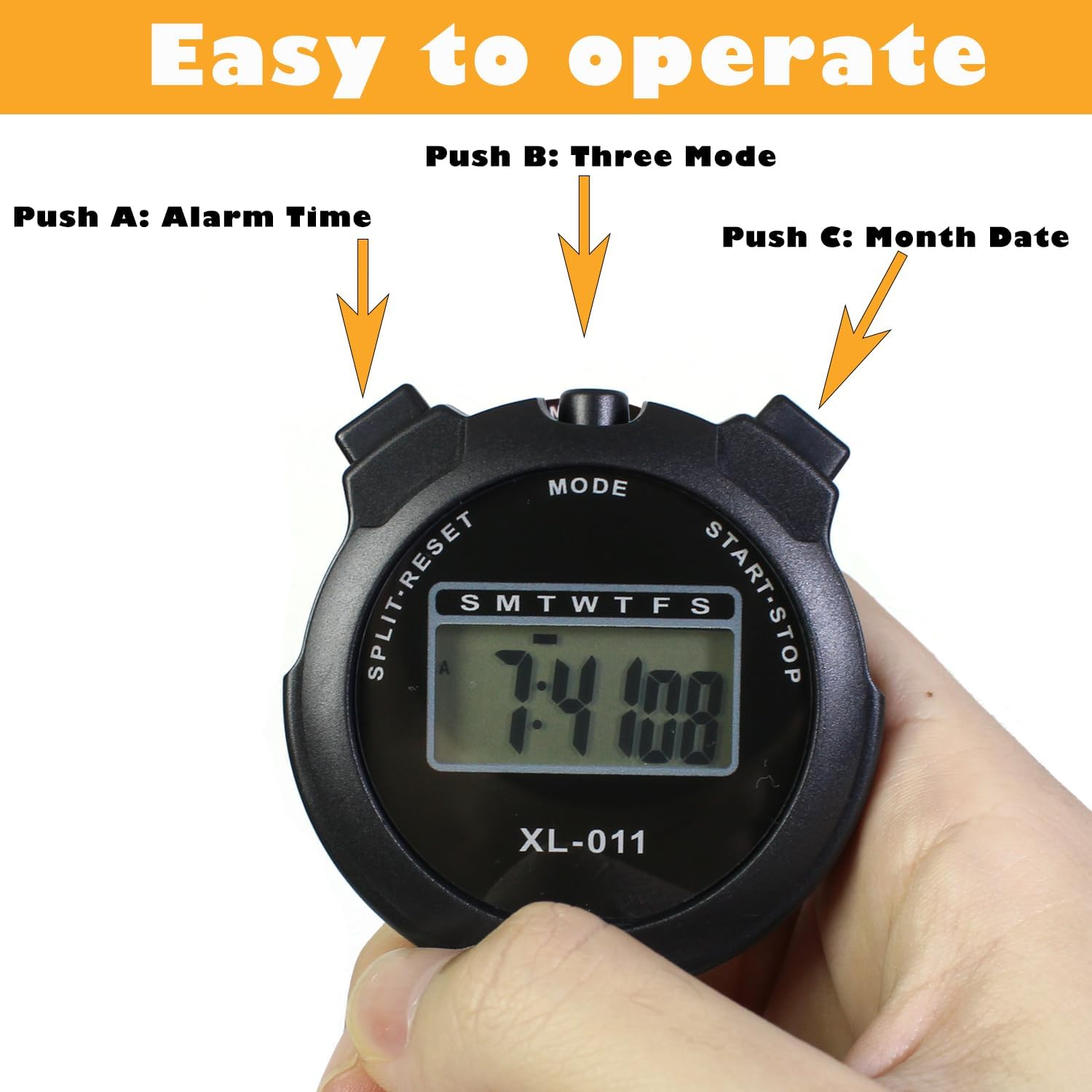 Skiennix Digital Sport Stopwatch Timer - Large Display with Date, Time & Alarm | 6-Pack, Black