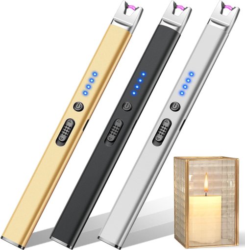 LcFun Electric Candle Lighter - USB Rechargeable Plasma Arc with Safety Lock | 3 Pack in Black, Silver, Gold