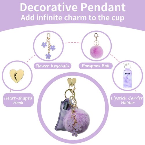 SHEGZHUC 7 PCS Stanley Cup Accessories, Leather Water Bottle Adjustable Strap, Straw Toppers & Protective Cup Holder for 30-40 OZ (880-1180 ml), 4 Pendant Tumbler Accessories (Purple)