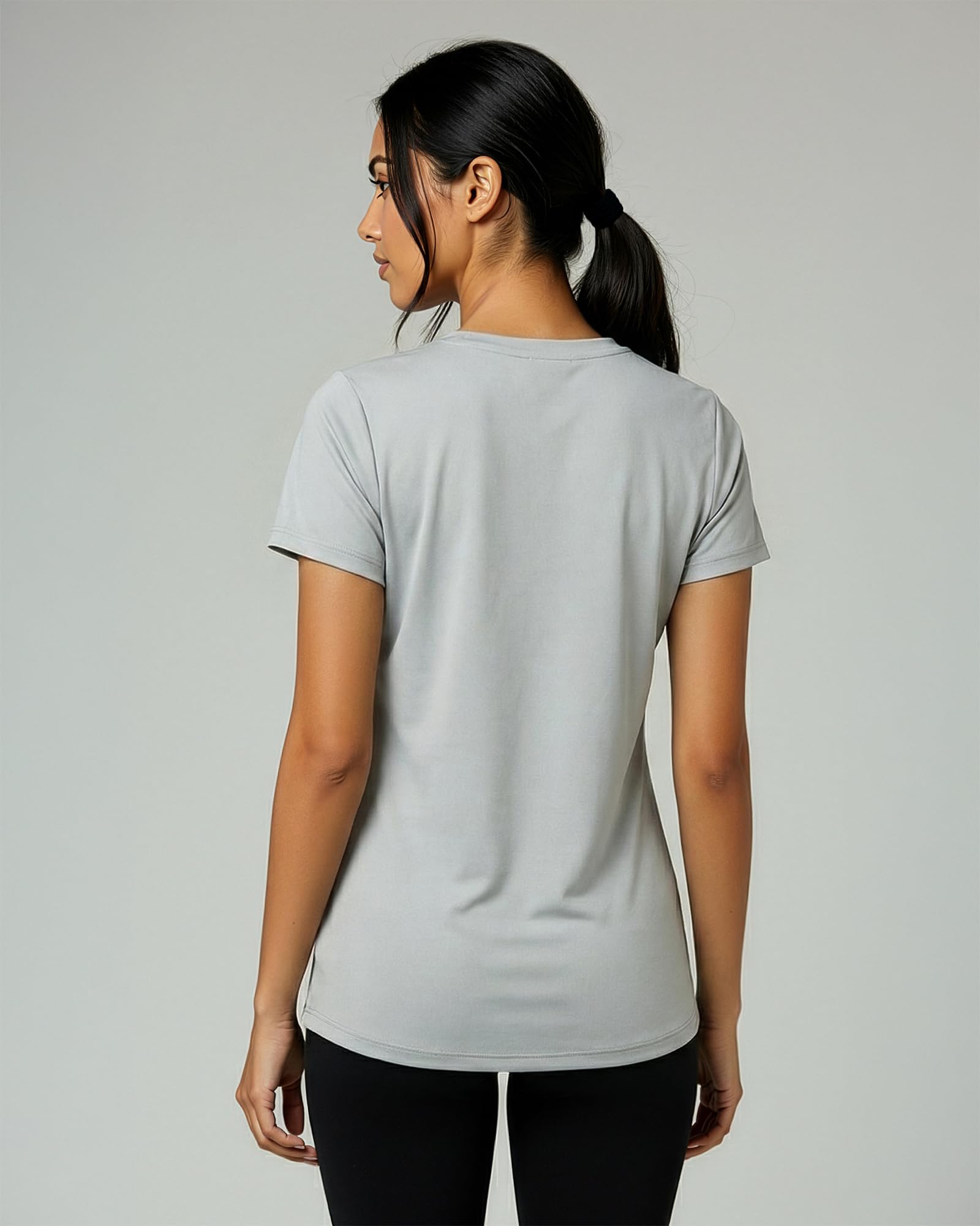 Real Essentials 5 Pack: Women's Dry-Fit Short Sleeve V Neck T Shirt Workout Fitness Yoga Top Tee, Set 13, M