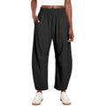 Yioaga Barrel Pants Women Baggy Wide Leg Elastic Waisted Sweatpants Athletic Clothes Lounge Palazzo Trousers with Pockets(Black,L)