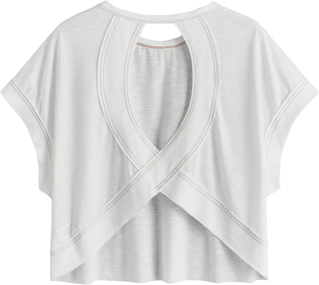 **SOLY HUX Women's Open Back Workout Tee - Casual Athletic Short Sleeve Gym Shirt**