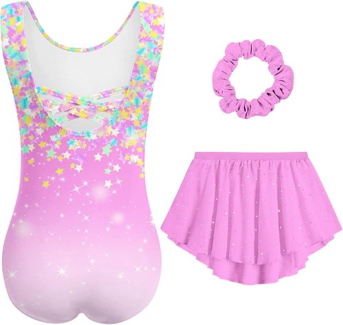 Idgreatim Girls Gymnastic Leotard - Ballet Dance Dress with Removable Skirt & Hair Scrunchie | Ages 4-11