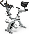 Pooboo Folding Exercise Bike - Magnetic Upright Stationary Bike with 8-Level Resistance | 300LB Capacity, Back Support Cushion