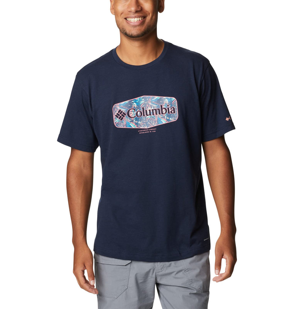 Columbia Men's Thistletown Hills Graphic Short Sleeve, Collegiate Navy HTHR/Wanderland Graphic, 2X Tall
