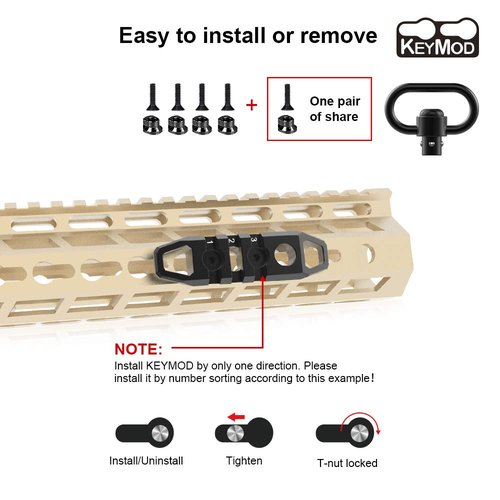Gotical Compatible Mloks/Keymods Picatinny Rail,3-Aluminum Picatinny Rail Section Accessories for Mloks/Keymods System (Pack of 2 - Black)