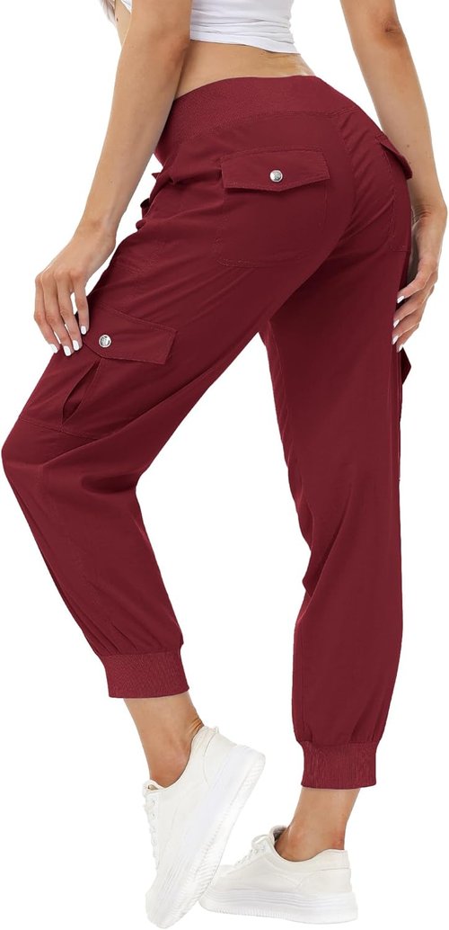MoFiz Women's Lightweight Hiking Cargo Pants - Quick Dry Casual Travel Joggers with Elastic Waist & Pockets