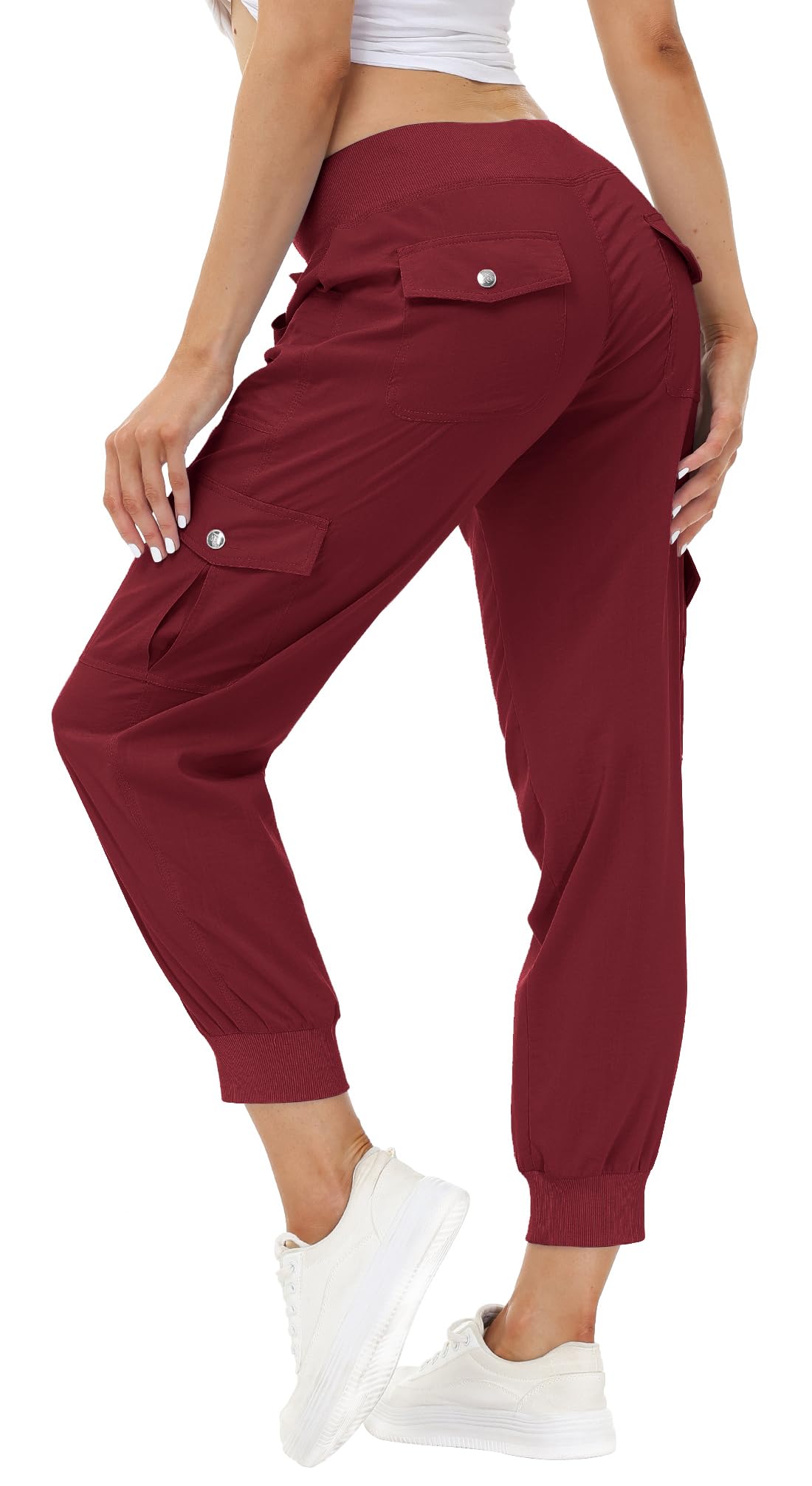 MoFiz Hiking Cargo Pants for Women with Pockets Lightweight Quick Dry Athletic Outdoor Summer Travel Casual Joggers Sweatpants Wine Red XL