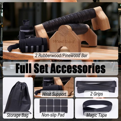 Solid Wood Parallettes Push Up Bars for Home & Gym, Durable Wooden Calisthenics Equipment with Non-Slip Grip, Full Body Strength & Balance Training