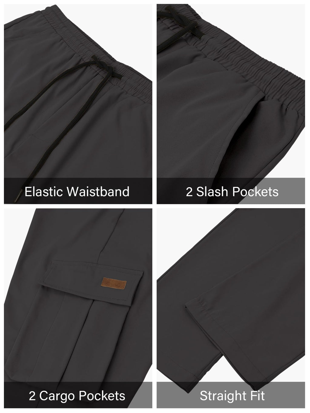 PLEPAN Mens Casual Cargo Pants Drawstring Hiking Workout Tactical Joggers Sweatpants for Men with Pockets Dark Grey 4XL