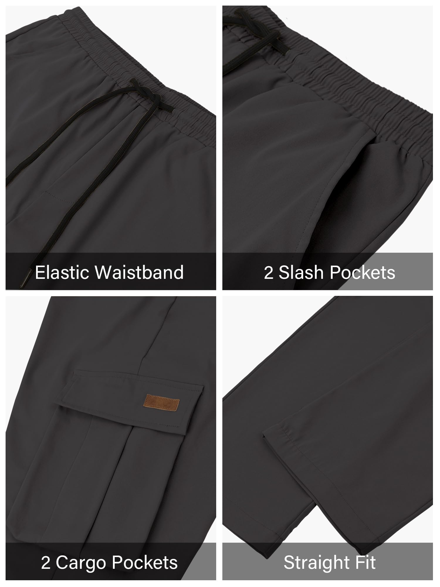 PLEPAN Mens Casual Cargo Pants Drawstring Hiking Workout Tactical Joggers Sweatpants for Men with Pockets Dark Grey 4XL