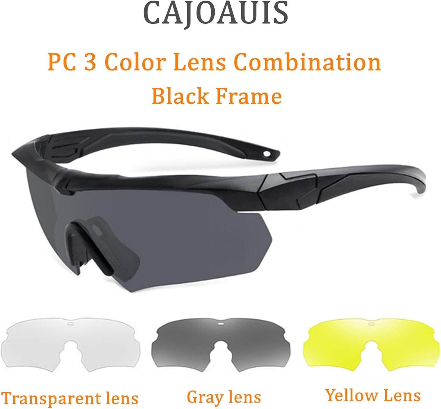 Skiennix Tactical Eyewear - Anti-Fog Shooting Glasses with 3 Interchangeable Lenses | Black & Khaki Frames