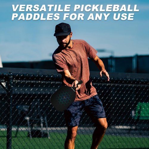 MEREMEE Pickleball Paddles, Fiberglass Surface with Balls and Bag, Lightweight Pickleball Paddles Set of 2 for Men, Women, Kids, Adults(B&R)