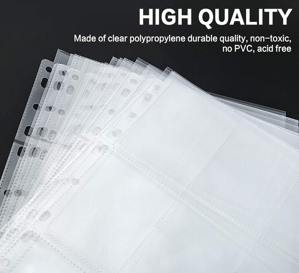 PANDRI 100 Pack Trading Card Sleeve Pages - 9 Pocket Storage for 3 Ring Binders | Durable & Clear