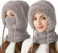 3 in 1 Beanie Hat with Scarf and Mask,Autumn and Winter Knitted Hat for Women (Grey)