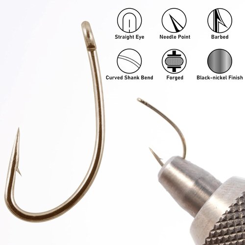 Dr.Fish 100 Pack Nymph Fly Hooks - Curved Shank Design for Emergers & Shrimp | Gold Finish