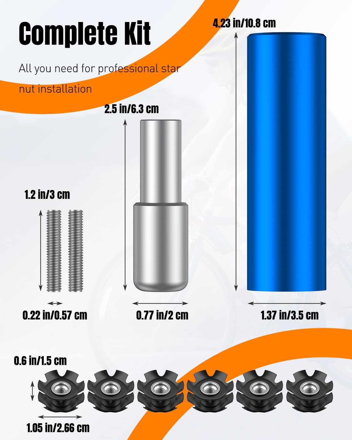 Pawfly Bike Fork Star Nut Installation Tool, Bicycle Fork Star Nut Setting Tool for 1-1/8" Threadless Fork Tubes, Star Nut Setting Installer with 1-1/8" Star Nuts Headset Spacers & Spare Special Screw