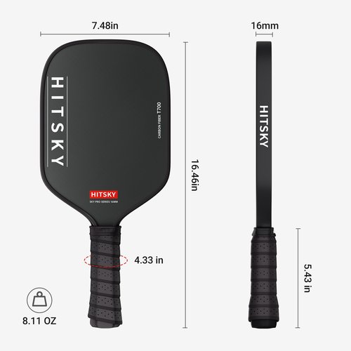 Hitsky Pickleball Paddles-USAPA Standard· Multi-Layer Toray T700 Carbon Fiber·16mm Polypropylene Honeycomb Core·Powerful Control and Larger Sweet Spot·16mm Pro Paddles· Moonless Black