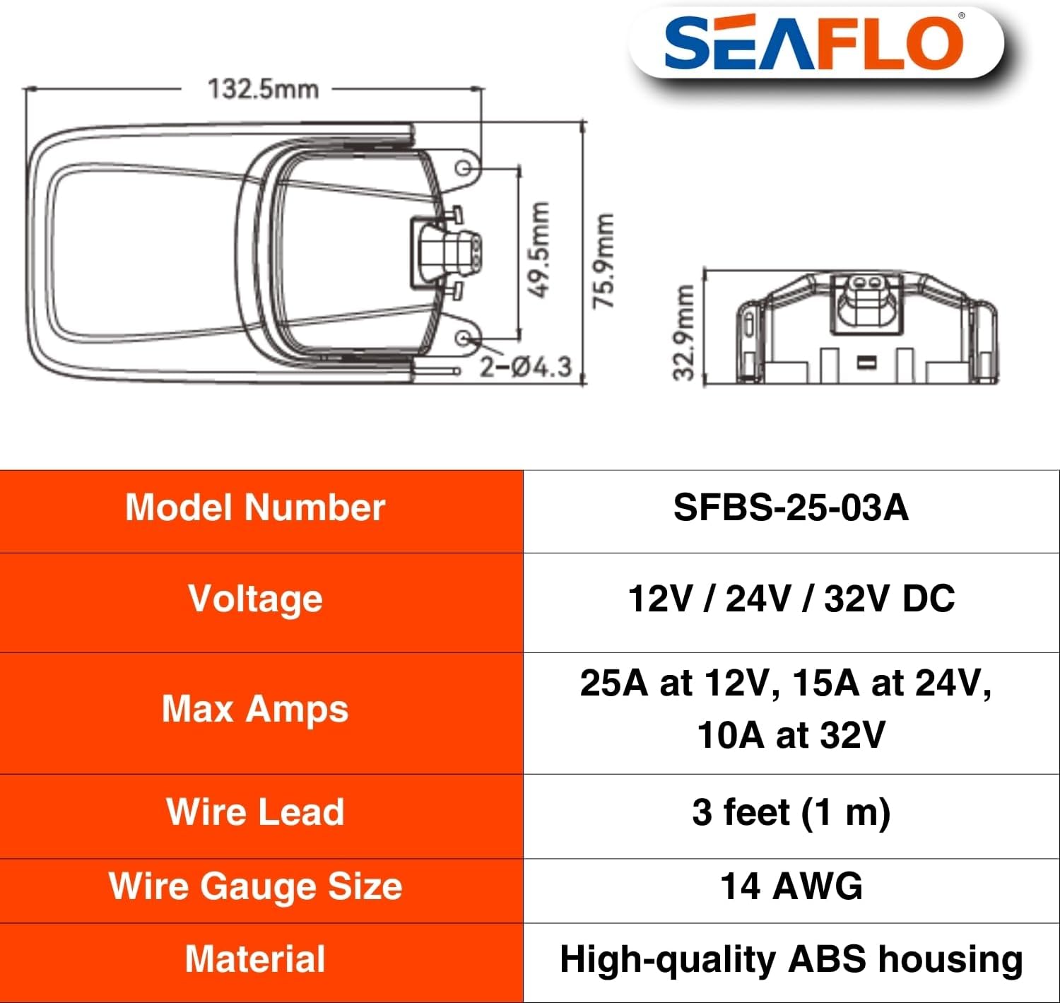 SEAFLO Heavy Duty Bilge Pump Float Switch - Compatible with 12V, 24V, 32V Systems