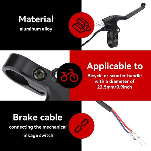Frdhee Bicycle Brakes Lever, 2 Wires Left & Right E-Bike Bicycle Electric Brake Lever Replacement Parts Waterproof Electronic Brake Lever Set 1 Pair Ebike Brakes