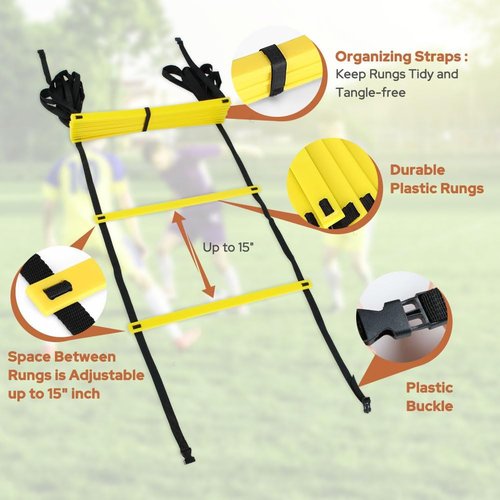 GHB Agility Ladder Set - 1 Agility Ladder with 50 Disc Cones & 2 Carrying Bags for Training
