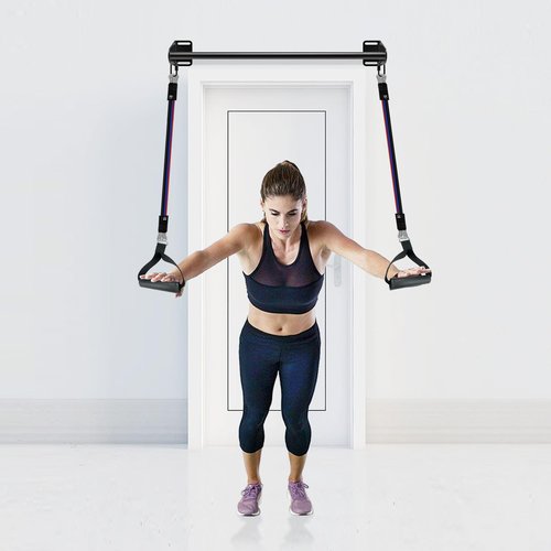 SELEWARE Fully Welded Heavy Duty Pull Up Bar Wall Mount Chin Up Bar for Doorway, Beam & Joist | Mounted Pull Up Bar with Resistance Band Hooks, Supports 440 lb Capacity