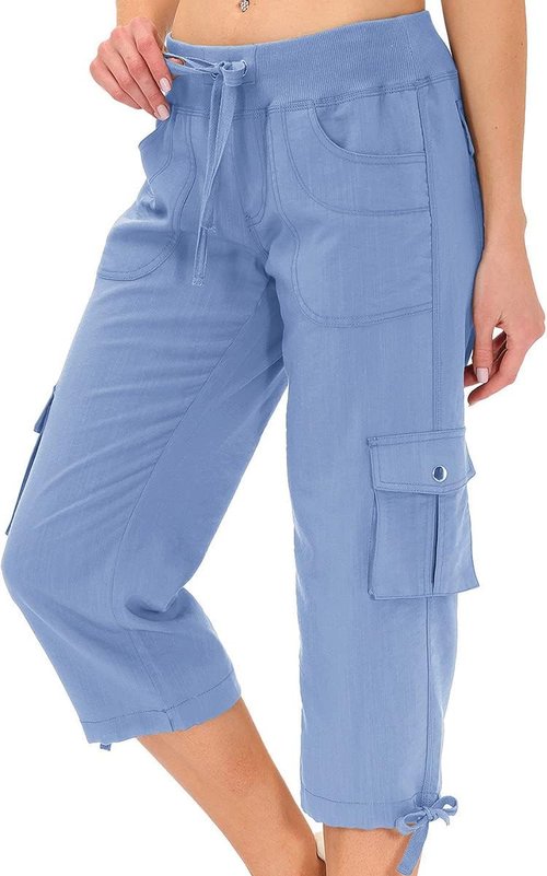 MoFiz Women's Capris - Lightweight Casual Pants with Pockets | Comfortable Baggy Cargo for Hiking