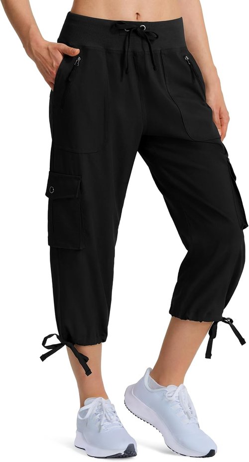 Ksmien Women's Hiking Capris - Quick Dry Lightweight Cargo Pants with 8 Pockets for Travel & Camping