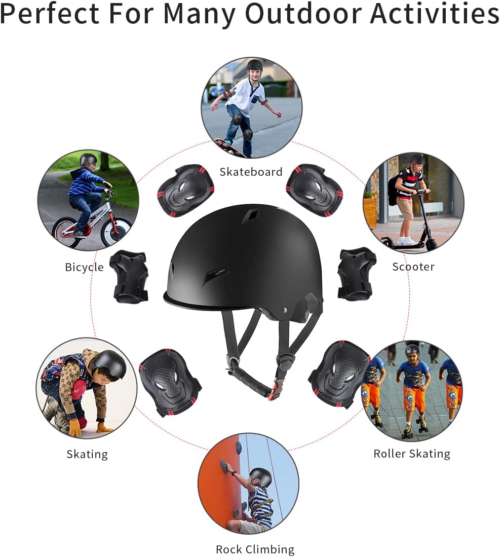 Skiennix Skateboard Helmet Set - Adjustable Protective Gear with Knee, Elbow Pads & Wrist Guards | Ideal for Teens & Adults