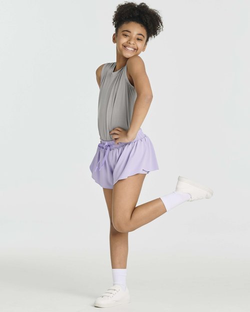 Real Essentials 4 Pack: Girls' 2-in-1 Dry Fit Athletic Flowy Shorts - Butterfly Dance Skirts for Youth & Teens, 4-5