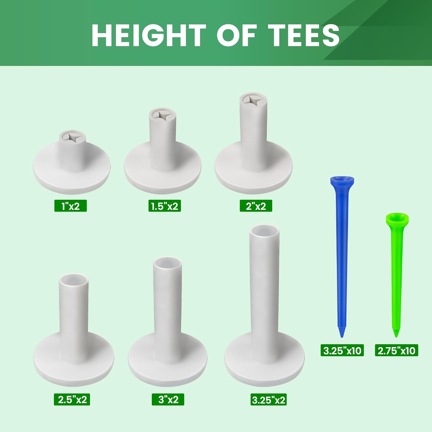 Seticek Rubber Golf Tees - Durable & Stable for Mats | 32 Pcs in 6 Mixed Sizes & 2 Variants