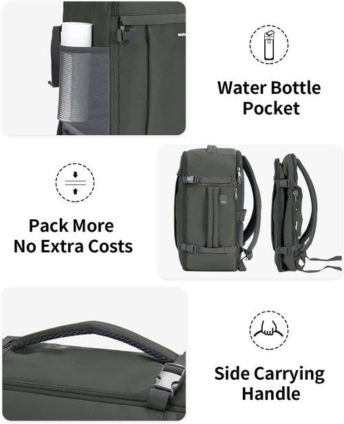 ECOHUB Travel Backpack - 15.6 Inch Laptop Bag with USB Charging & Anti-Theft Pockets | 30L, Grey Green