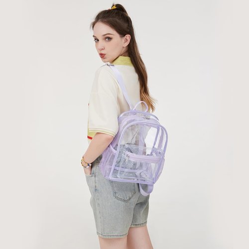 Abshoo Clear Mini Backpack - Stadium Approved Transparent Bag | Small Size 12x12x6 (Purple)