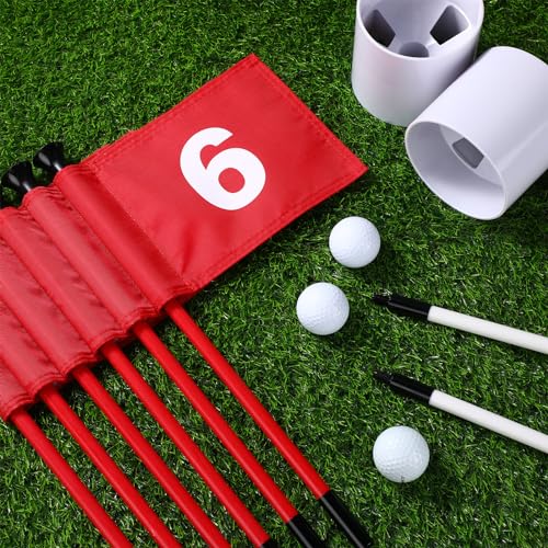 Lenwen 3ft Classic Golf Flagstick Set with Flags and Hole Cups - 6 Pack for Backyard Putting Green Practice