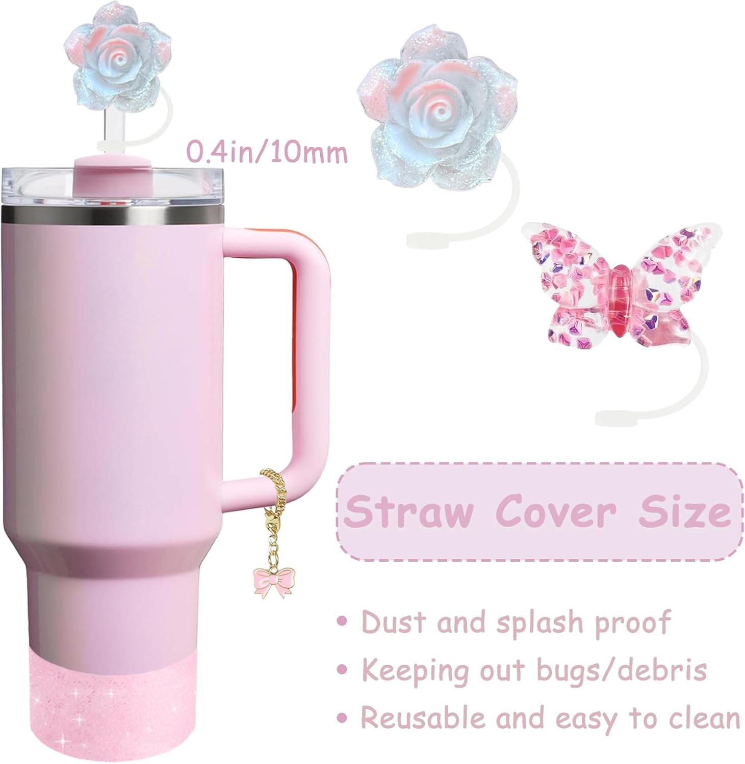 Stanley Cup Accessories Set - 2 Straw Covers, Silicone Stopper & Cute Maple Handle Charm | Fits 40 & 30 Oz Tumblers (Peony 2.0)