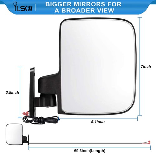 iLSKW Golf Cart Mirrors Side View with Turn Signal Blinker Foldable Golf Cart Side Mirrors for Club Car, EZGO, Yamaha