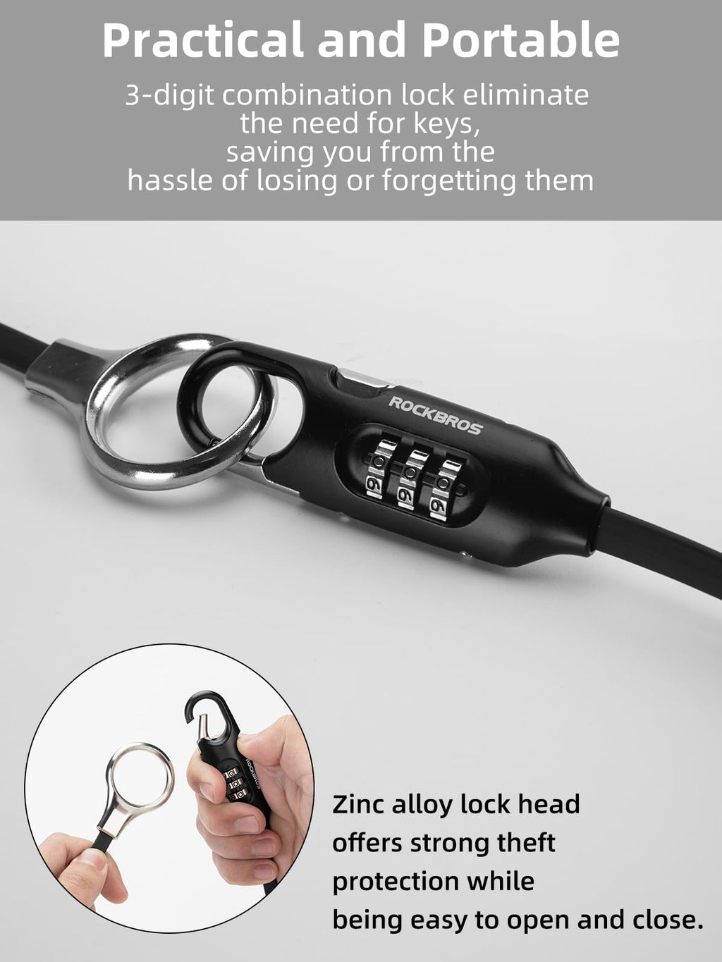 ROCKBROS 5FT Bike Lock Cable with Preset Combination Lightweight Versatile & Weatherproof Security Bike Lock Black