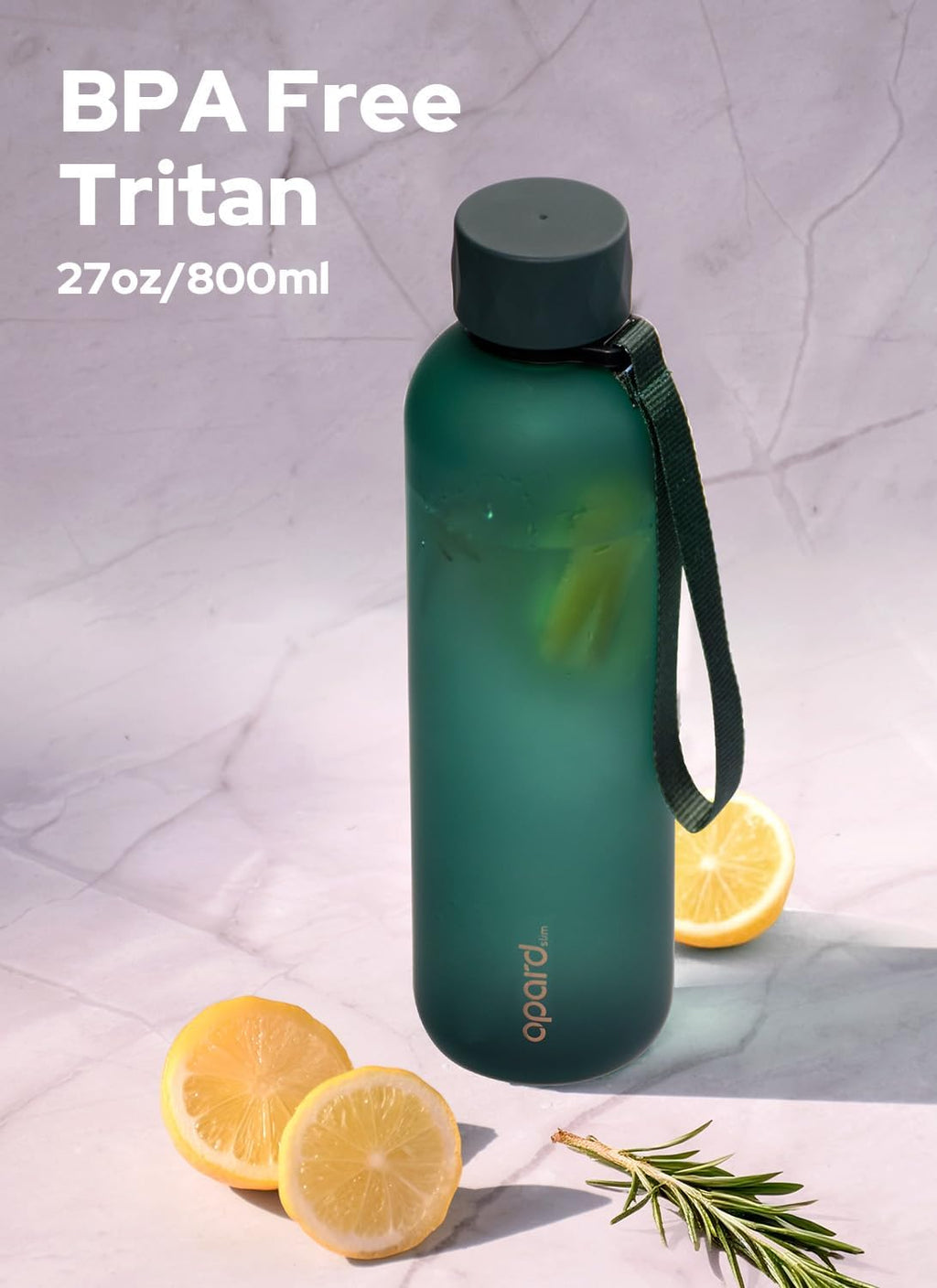 Opard Slim Pro Water Bottle - 27oz BPA-Free Plastic with Leakproof Monocap | Forest Green, Ideal for Travel & Sports
