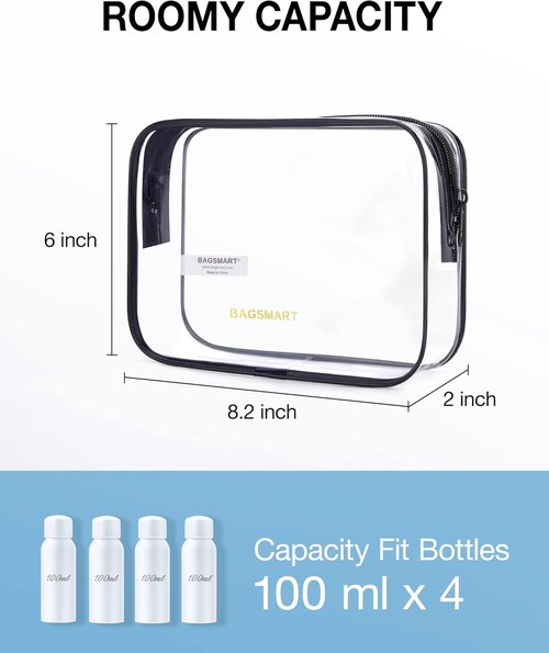 BAGSMART Clear Toiletry Bag - TSA Approved Travel Accessories | Water-Repellent Makeup Bag (Black, 2-Pack)