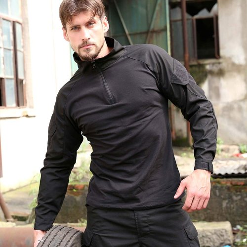 CARWORNIC Men's Tactical Combat Shirt - 1/4 Zipper Long Sleeve Camo Military Tee