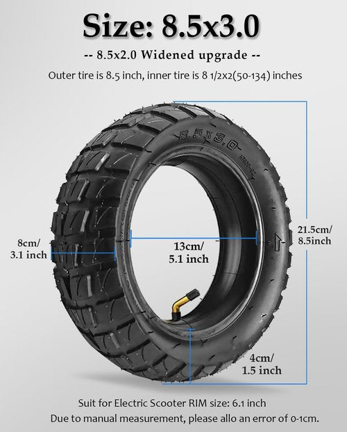 Felixstory 8.5 inch 8.5x3.0 Off-road Rubber Outer Tire with 8 1/2x2 (50-134) Inner Tube Fit for Gotrax GXL V2/XR/APEX XL~VSETT8/9 Pro~Inokim Light 2 Electric Scooter