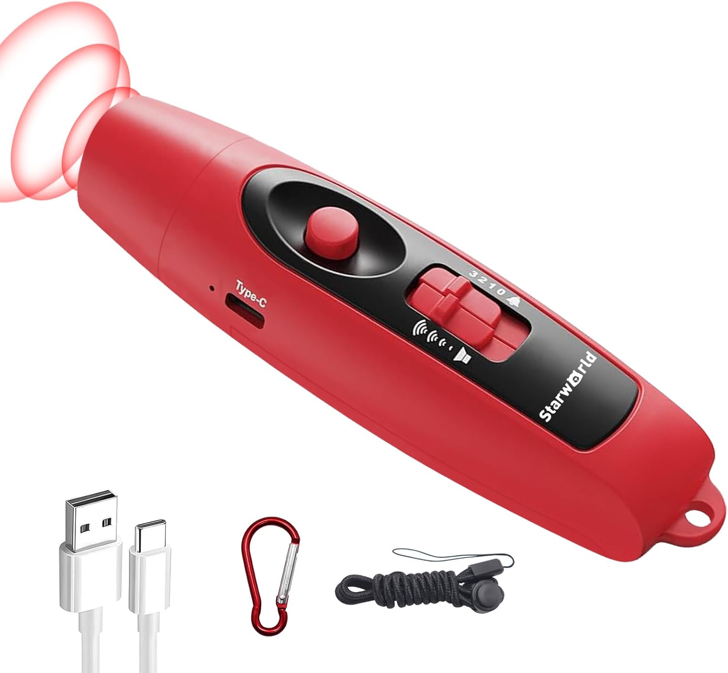 StarWorld Rechargeable Bear Horn - 120dB Electronic Air Horn with 4 Volume Levels & LED Light | Wildlife Defense (Red)