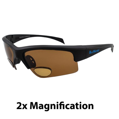 Global Vision BluWater Polarized Bifocal Sunglasses For Men & Women Fishing Glasses With Bifocals +2.0 Magnification Black Frame w/Polarized Brown Lenses
