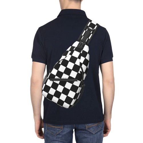 BCQJNB Checkered Black White Sling Backpack Crossbody Shoulder Bag Travel Hiking Daypack Gifts
