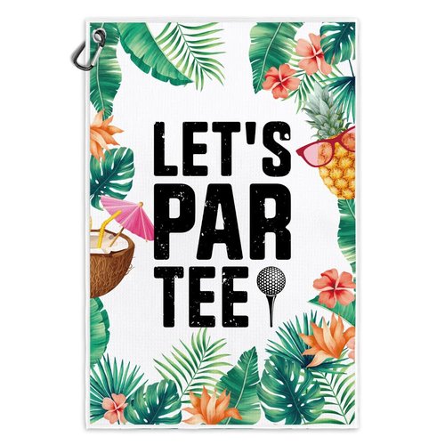 Msticey Let‘s Par Tee Funny Printed Microfiber Golf Towel with Clip,Tropical Golf Gifts for Golf Fan Dad Mom Grandpa, Birthday Father's Day, Golf Accessories for Men Women