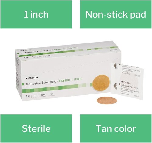 MCKESSON Adhesive Spot Bandage - Performance Fabric, 1" Diameter, Round Tan, Box of 100