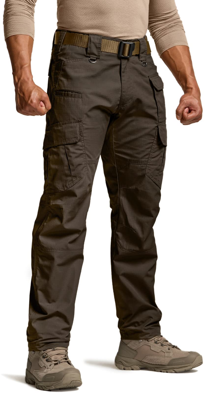 CQR Men's Tactical Pants, Water Resistant Ripstop Cargo Pants, Lightweight EDC Work Hiking Pants, Outdoor Apparel, Duratex Mag Pocket Dark Brown, 32W x 34L