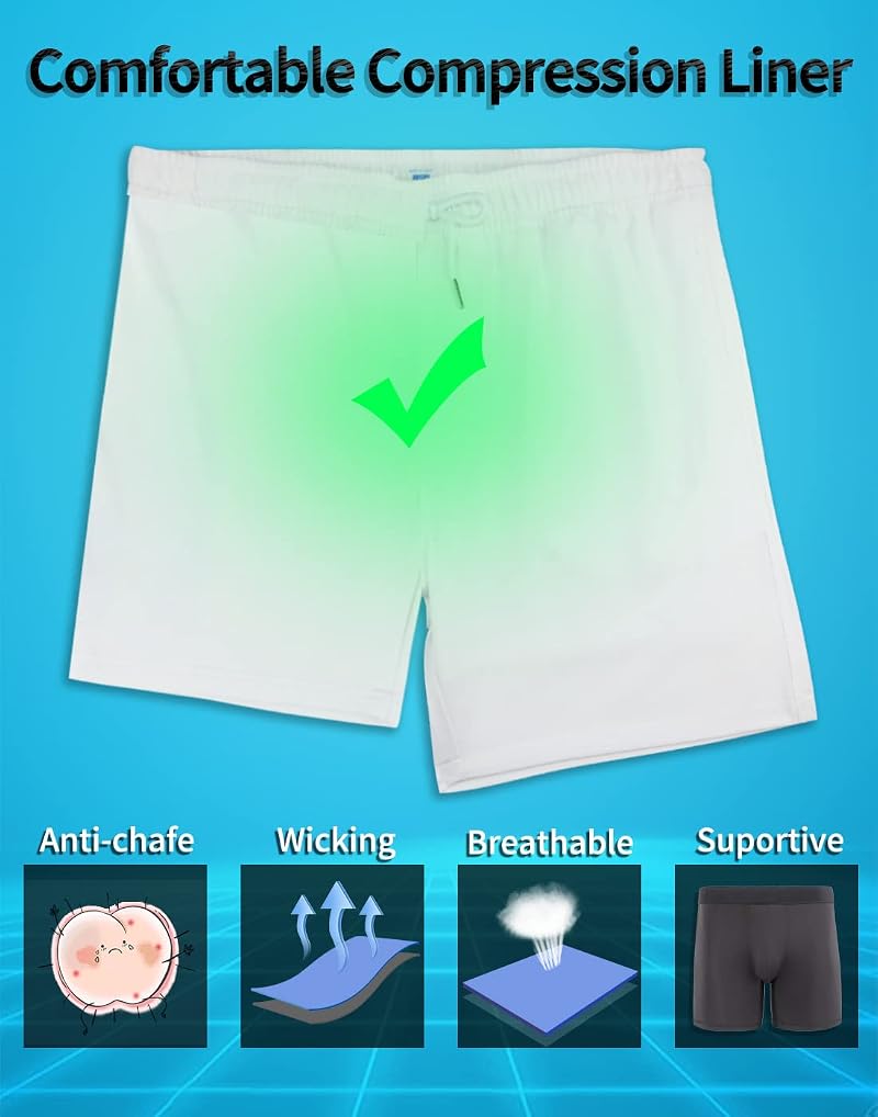 Mens Swim Trunks with Compression Liner Anti Chafe Quick Dry UPF 50+