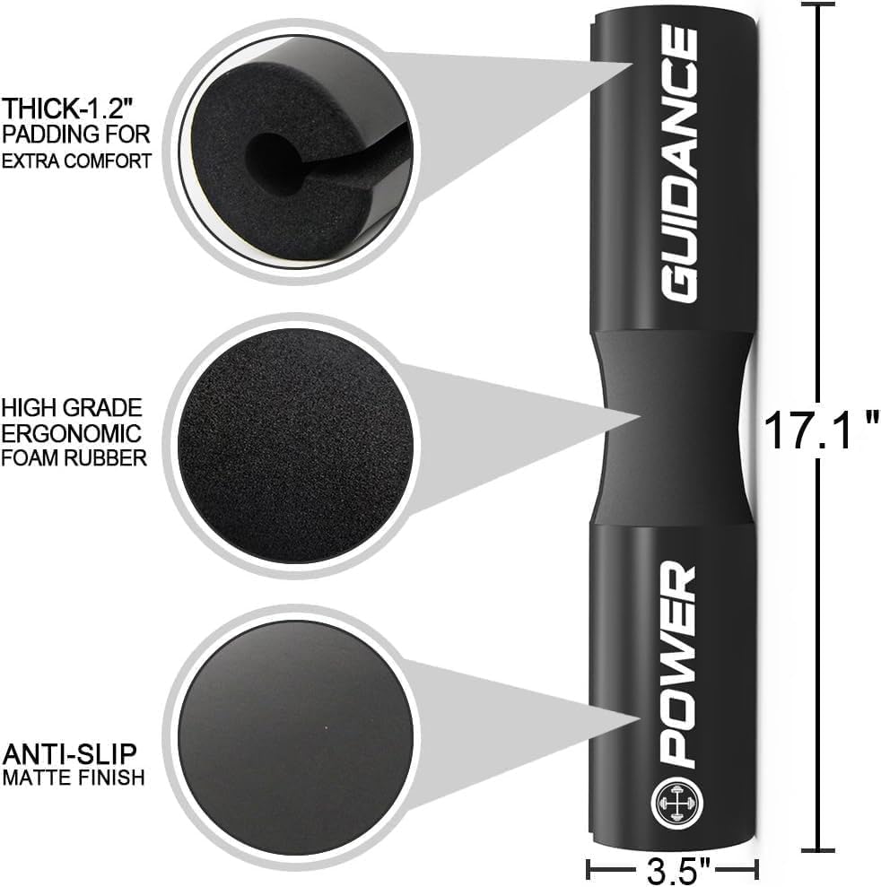 POWER GUIDANCE Barbell Squat Pad - Protective Neck & Shoulder Cushion for Squats, Lunges & Weight Lifting - Fits Standard & Olympic Bars